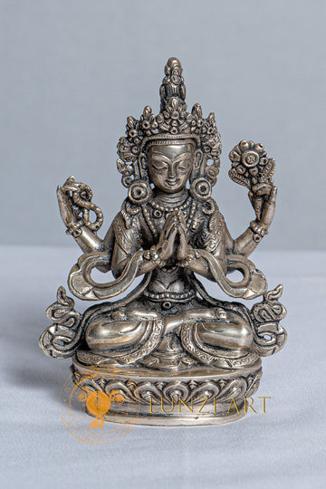 Four-Armed Chenrezig Avalokitesvara  Statue | Pure Silver