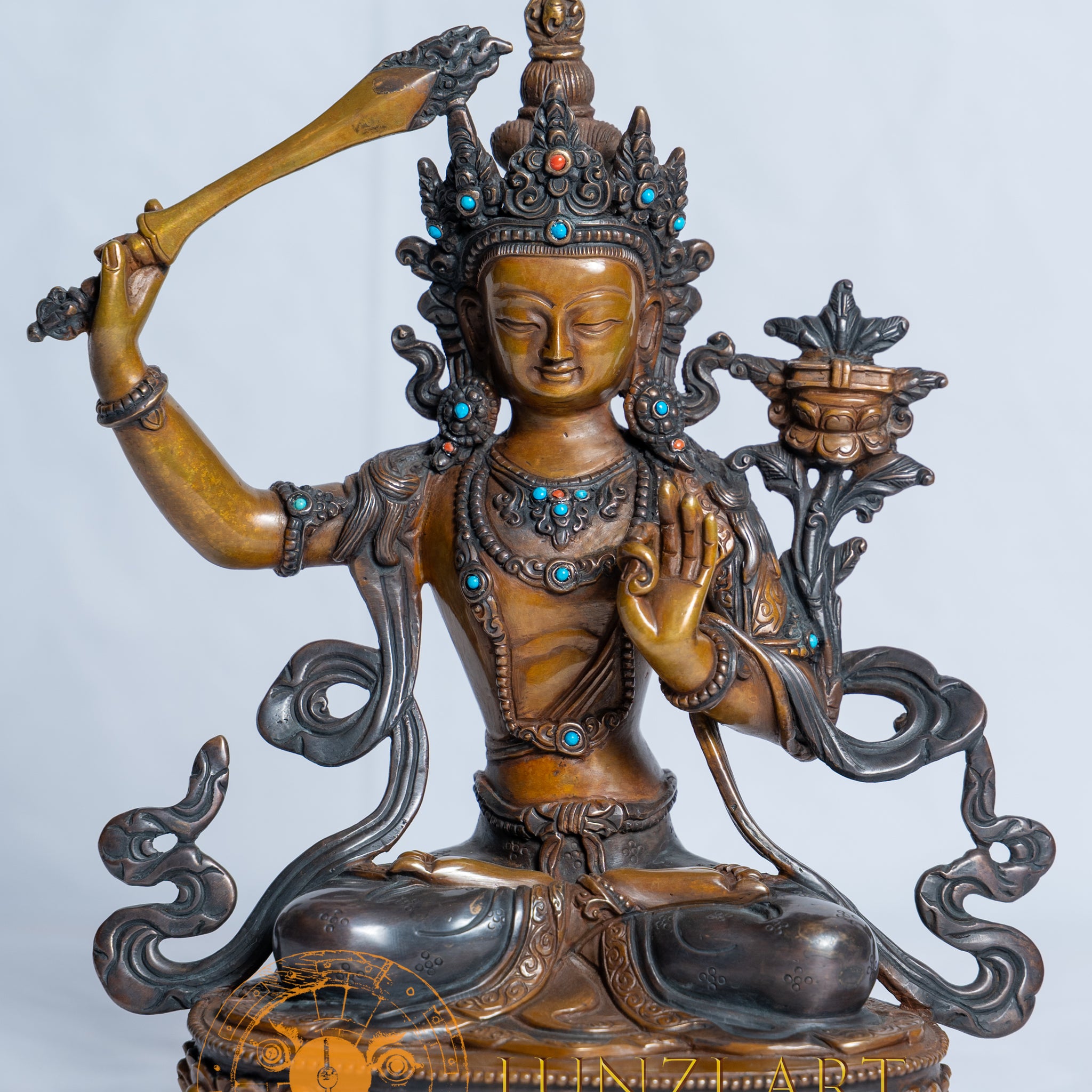 Copper Oxidized Manjushree Buddha Statue
