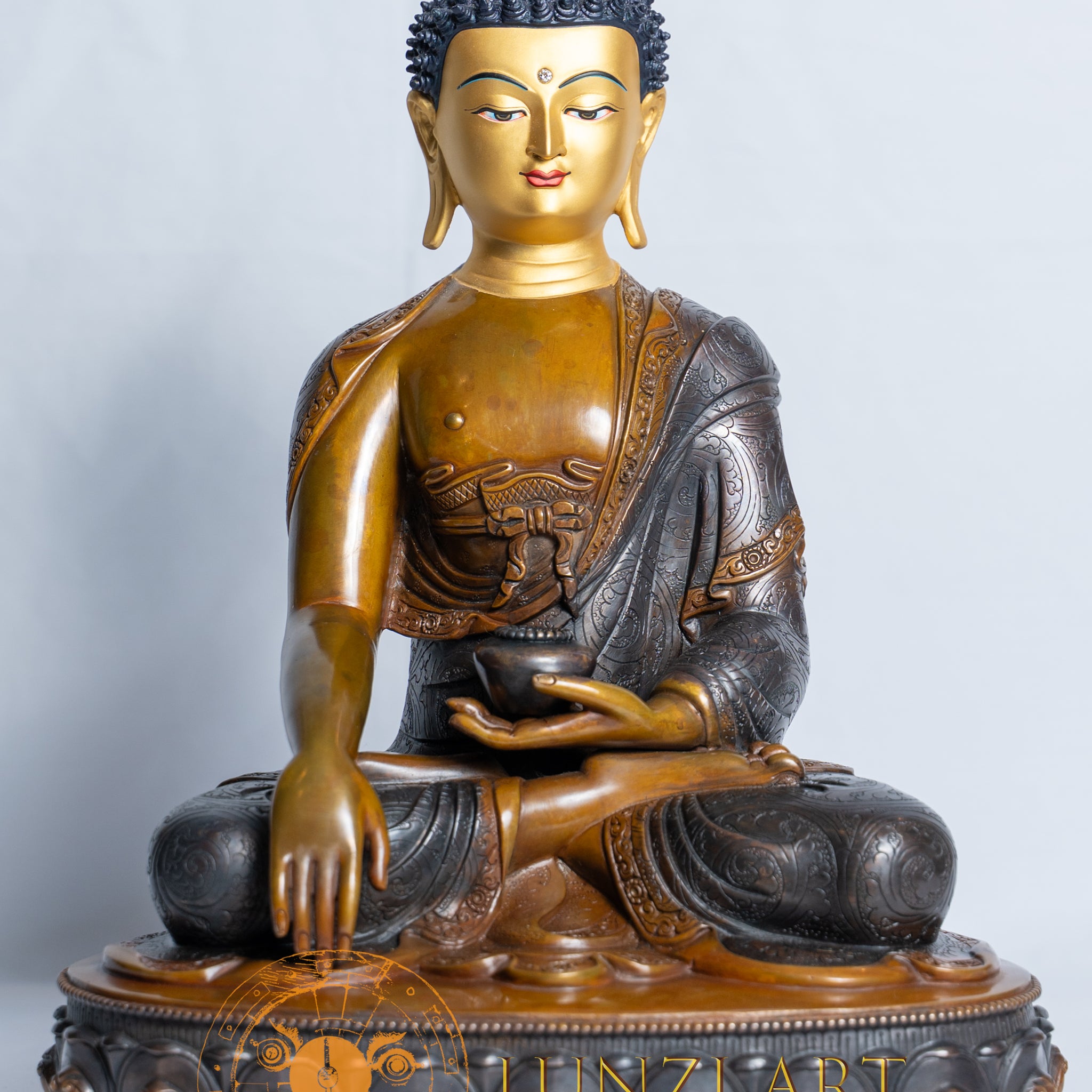 Copper Oxidized Face Painted Shakyamuni Buddha Statue