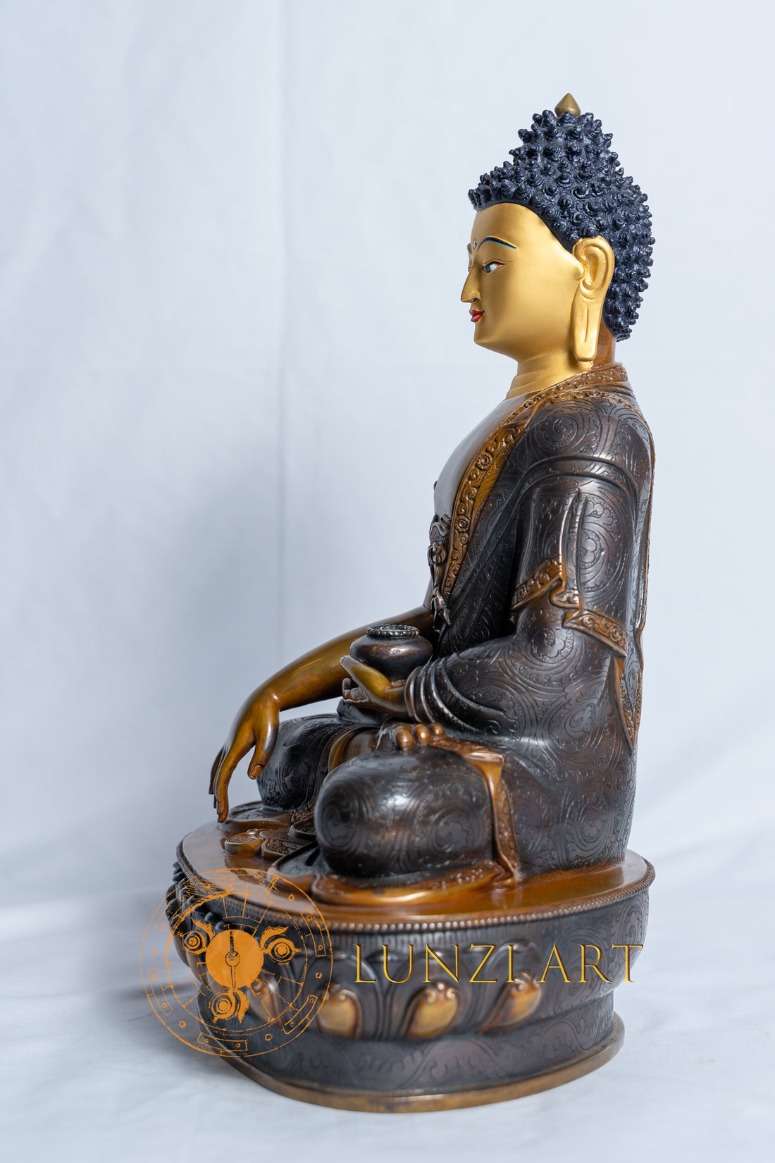 Copper Oxidized Face Painted Shakyamuni Buddha Statue