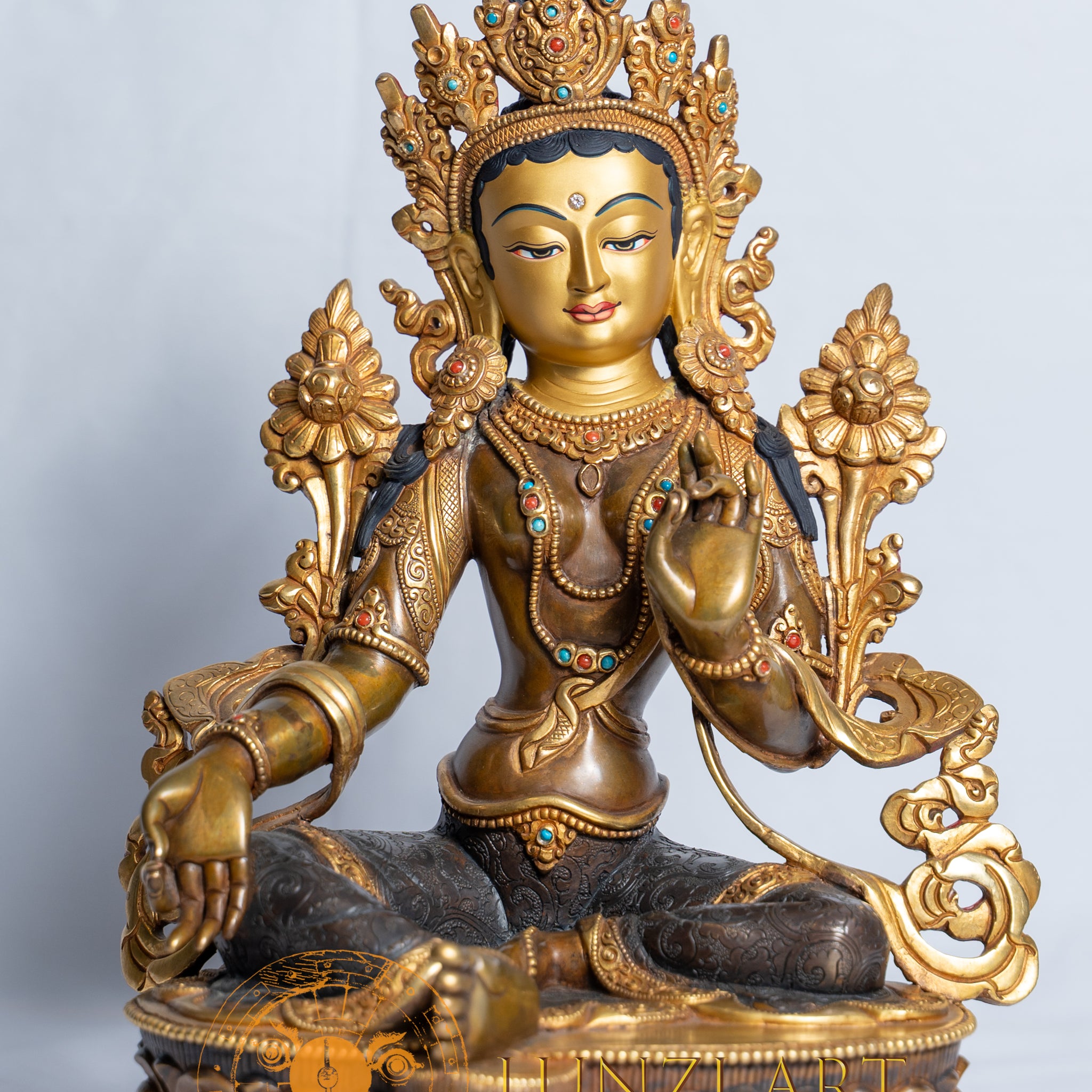 Copper and half gold-plated Green Tara
