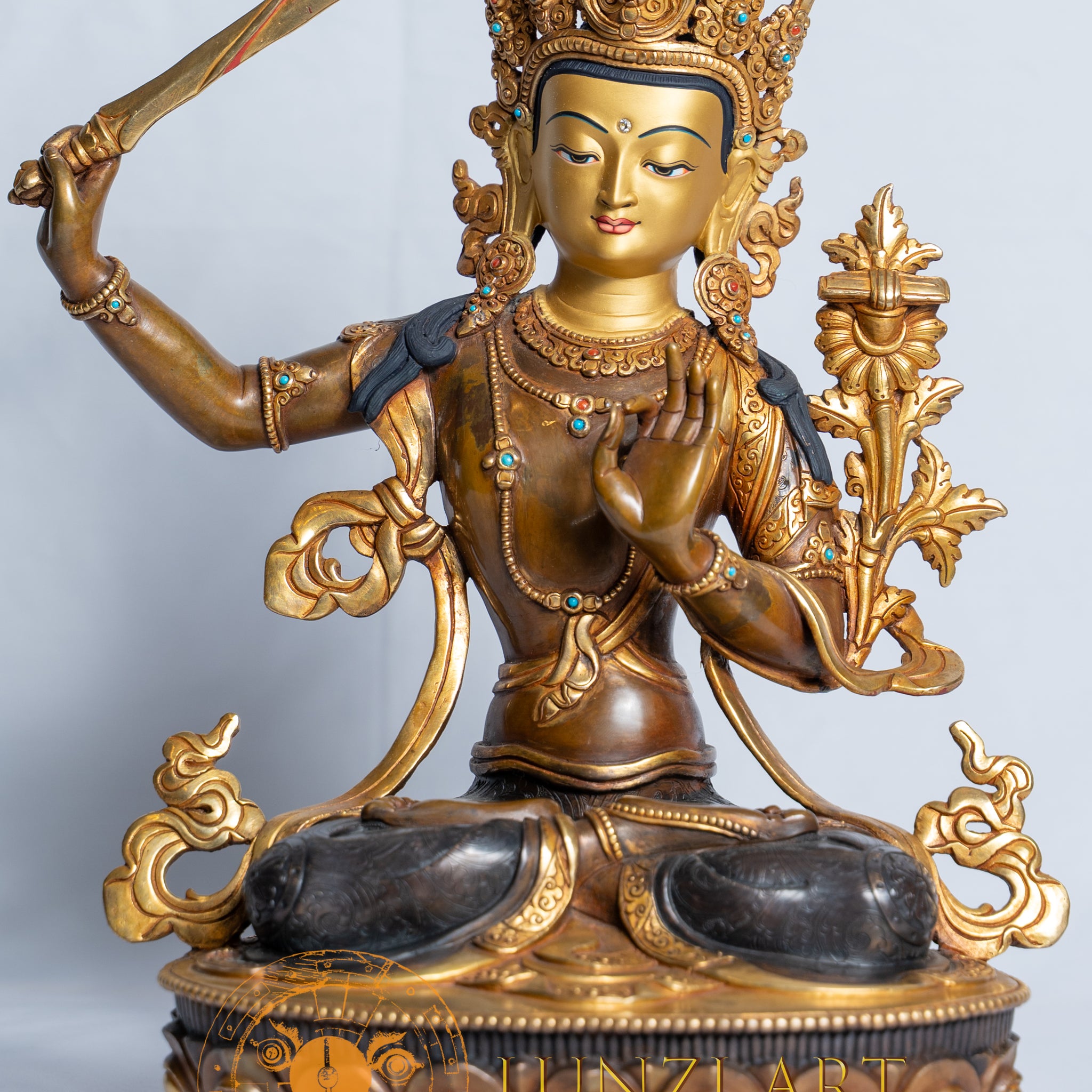 Copper and half gold plated Manjushree Buddha