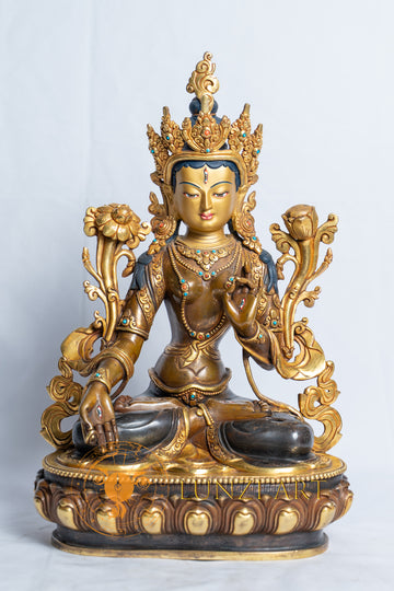 White Tara Statue | Copper with 24k Half Gold Plating