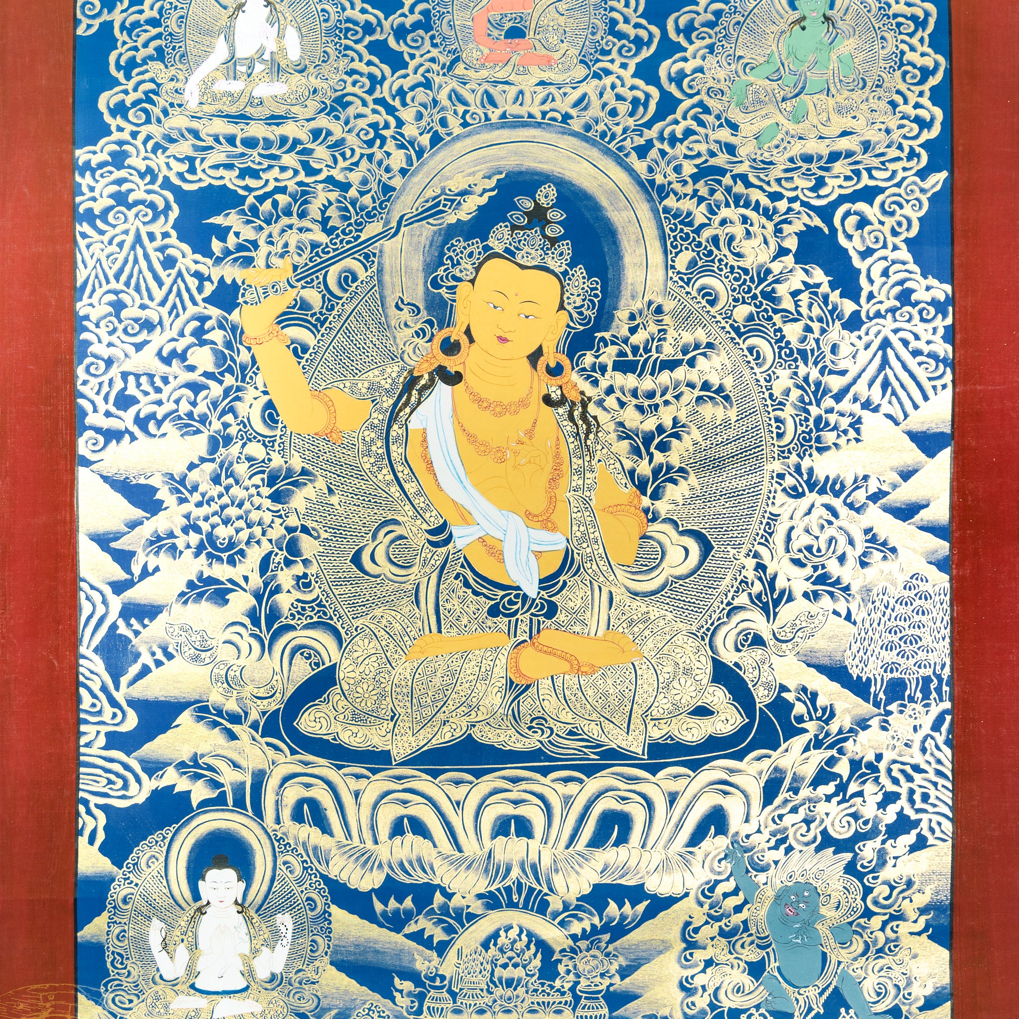 Handmade Manjushri Thangka: Blade of Transcendent Wisdom