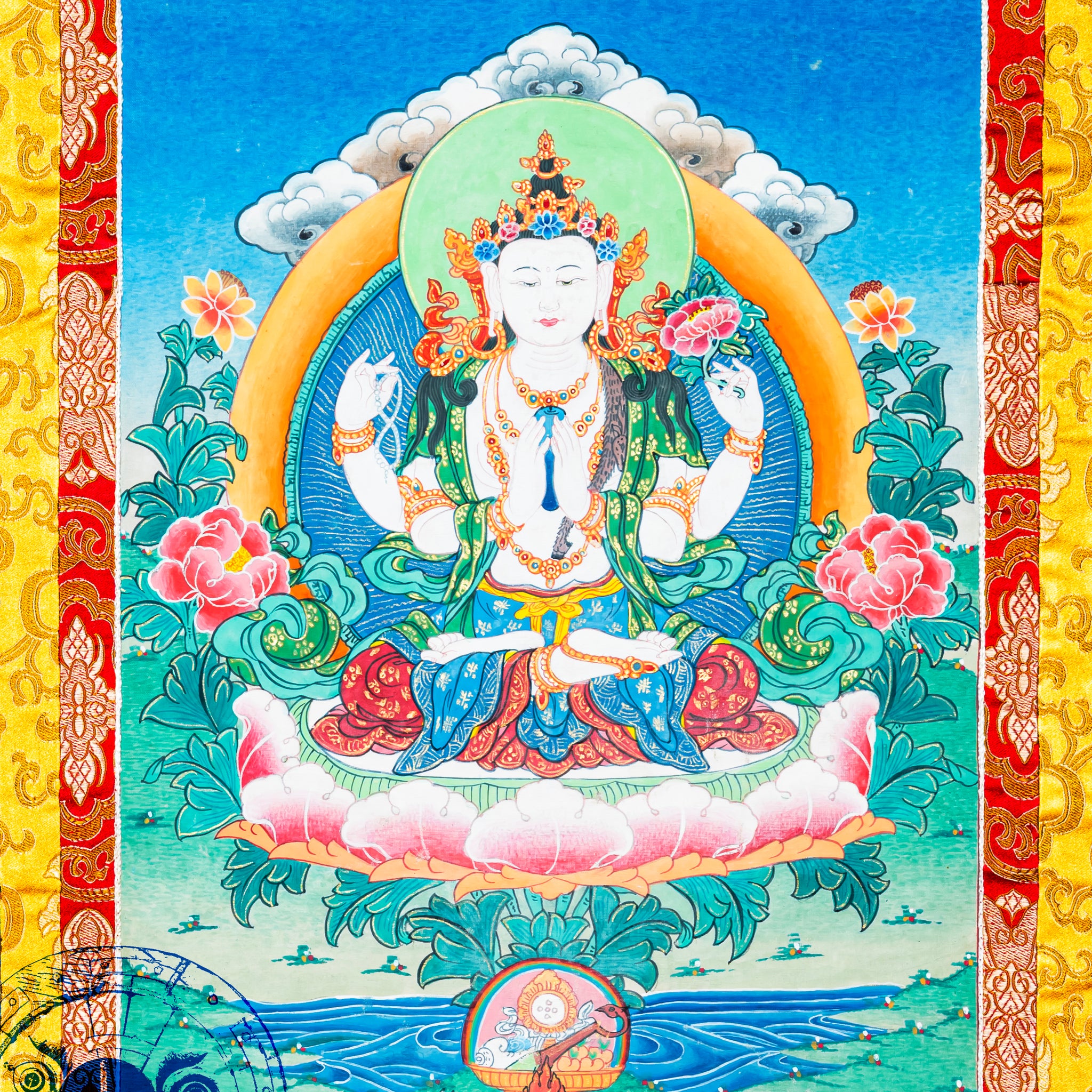 Hand-Painted Chengresi Thangka Sacred Protector and Divine Energy