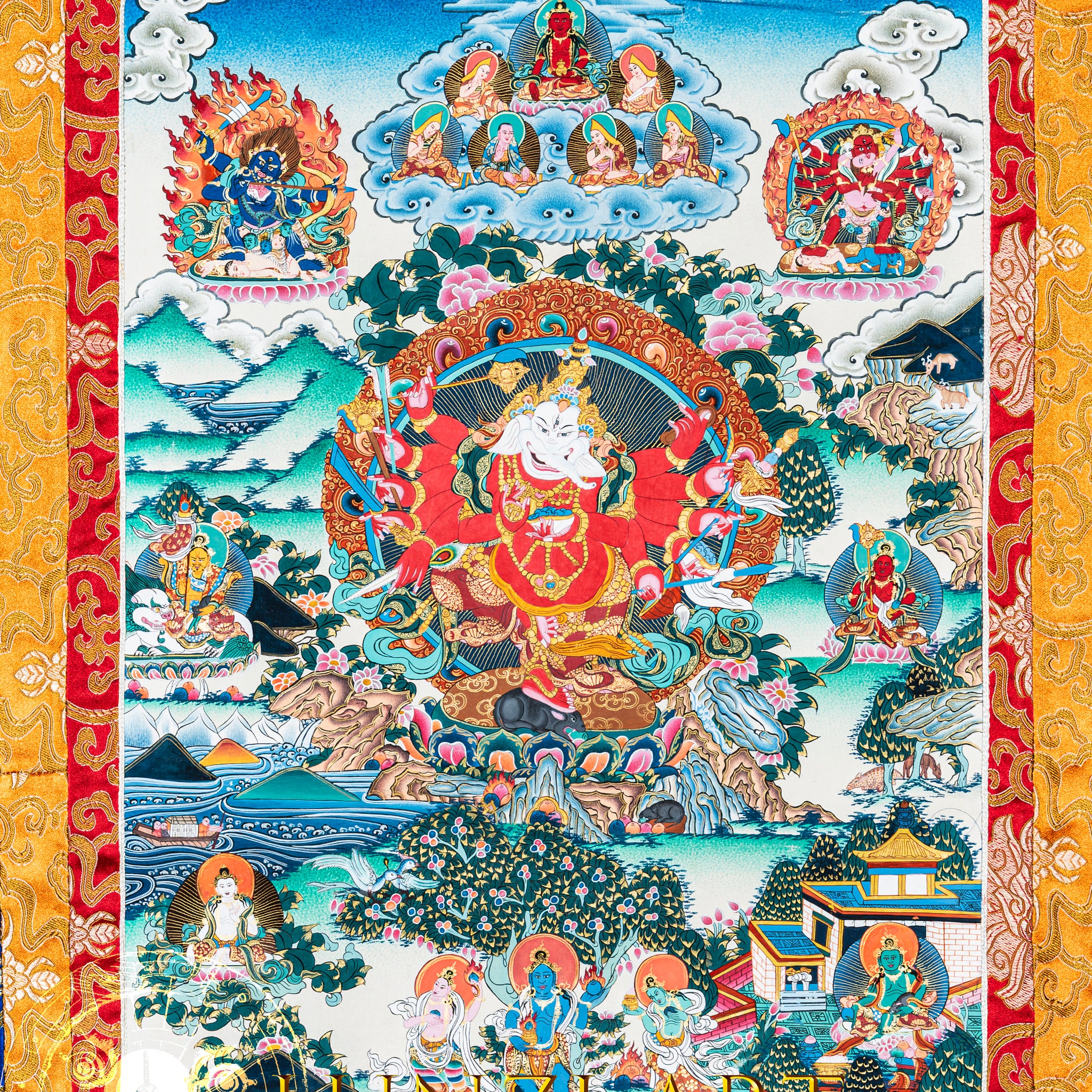 手绘唐卡象头神“智慧与开端之主”