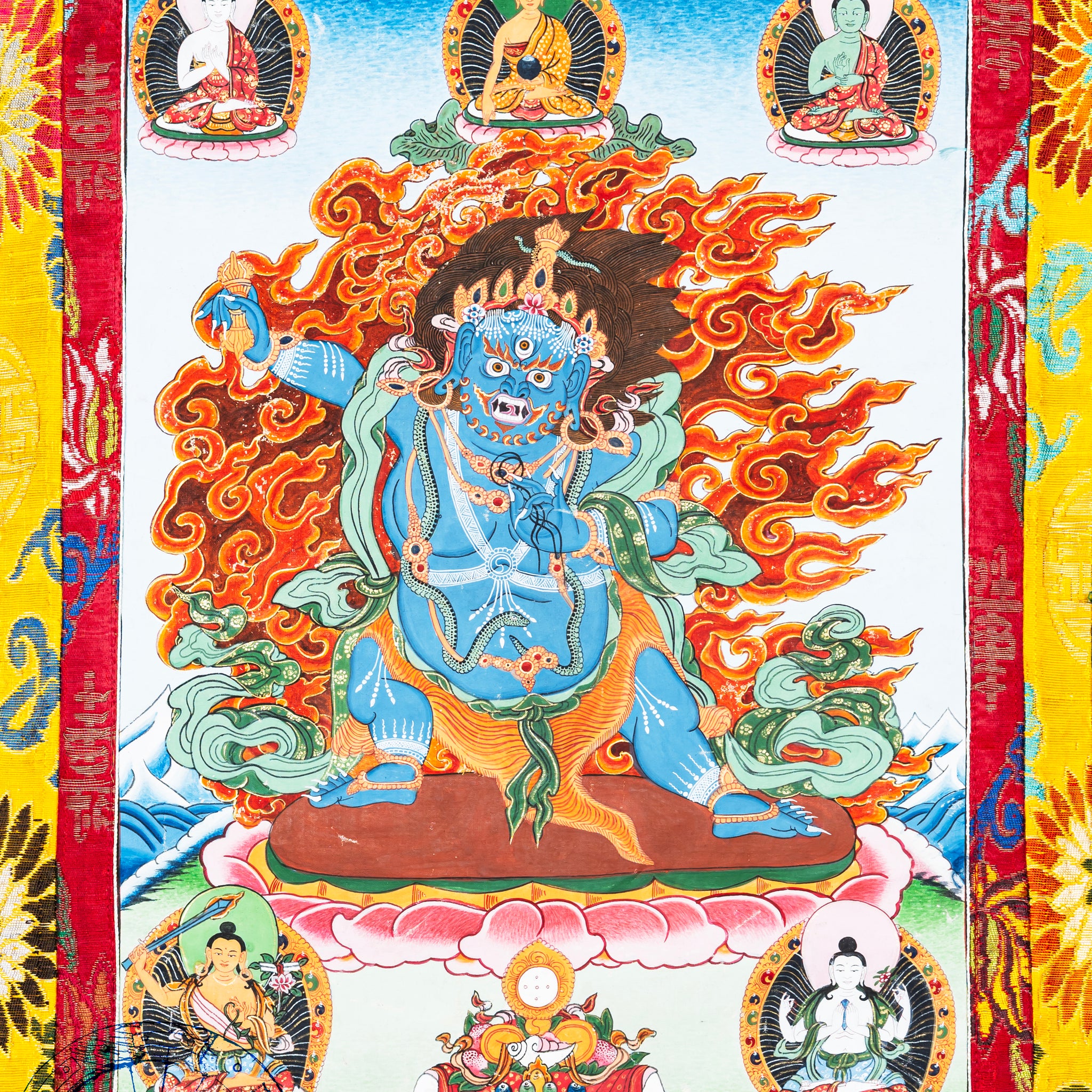 Hand-Painted Thagka Vajrapaṇi – Fierce Protector of the Dharma