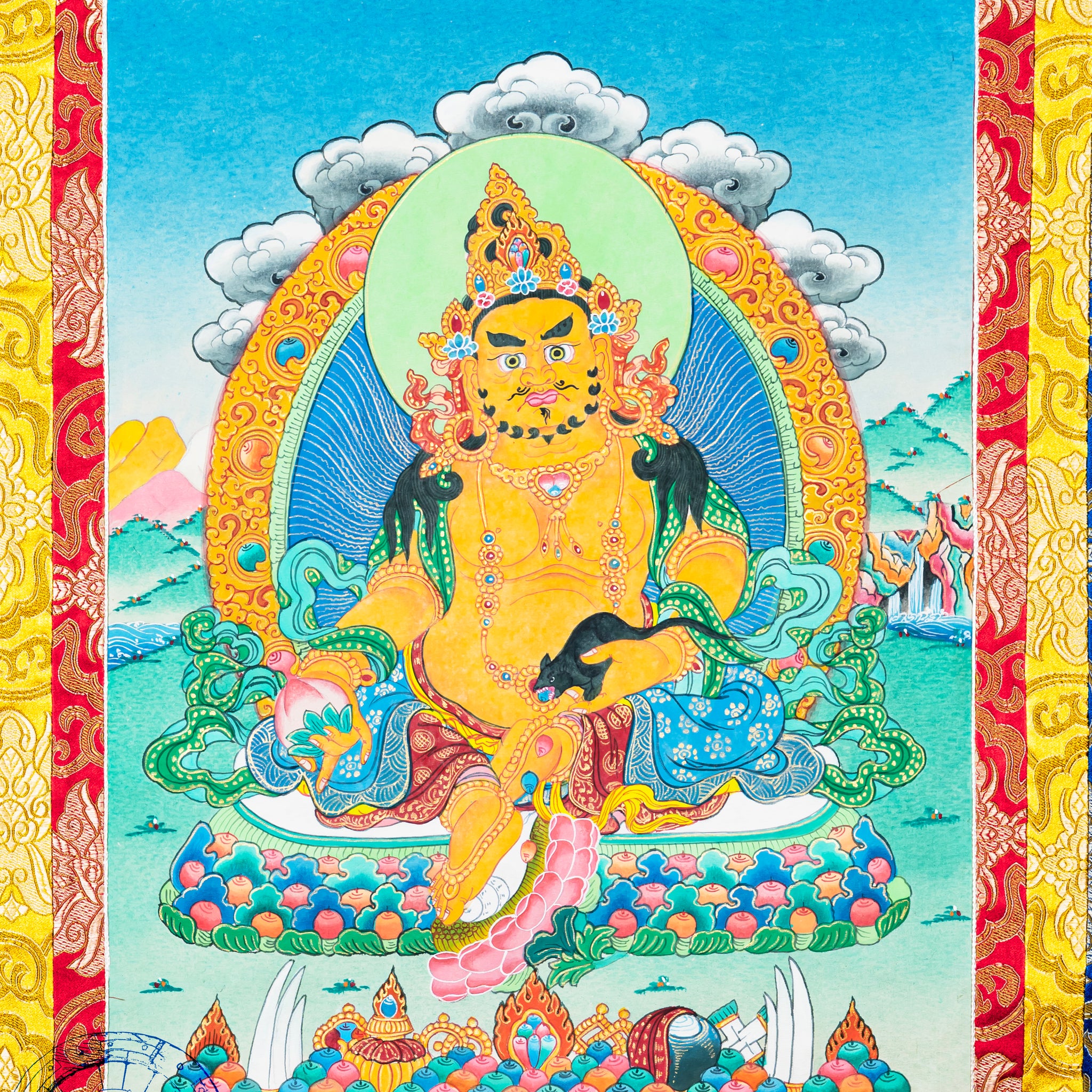 Hand-Painted Thangka Jambhala of Enlightened Prosperity