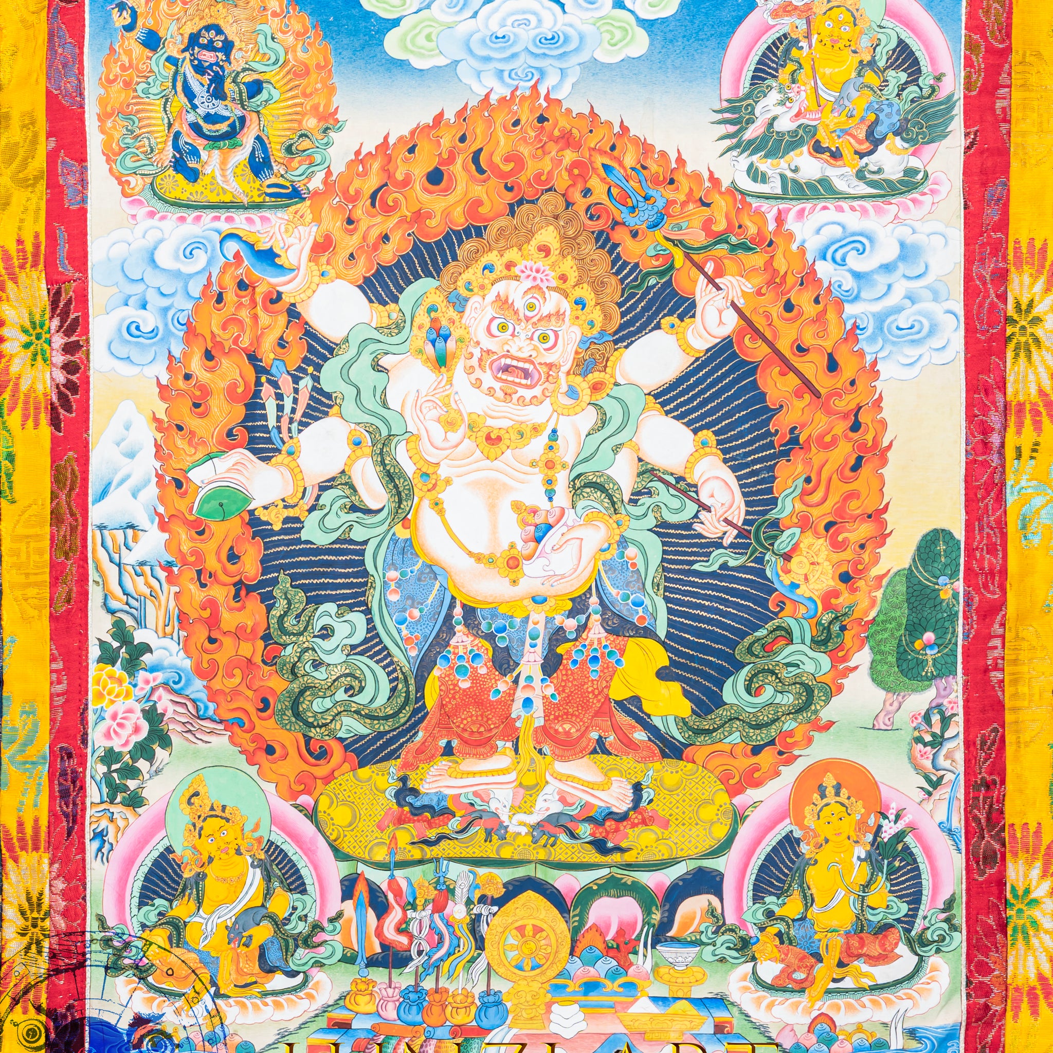 Hand-Painted Thangka Six-Armed White Mahakala – Protector of Abundance