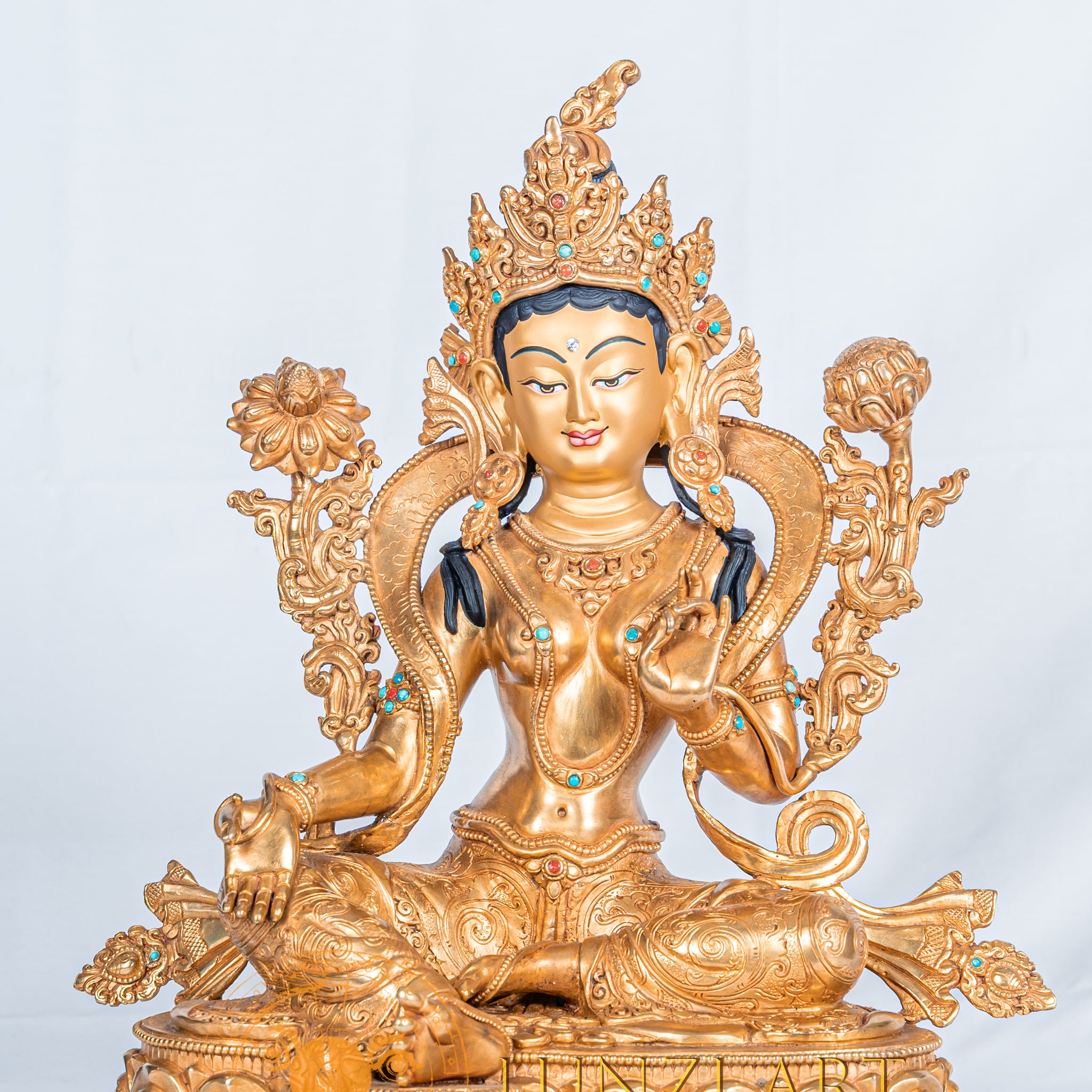 Green Tara statue | Copper with 24K Gold Plating