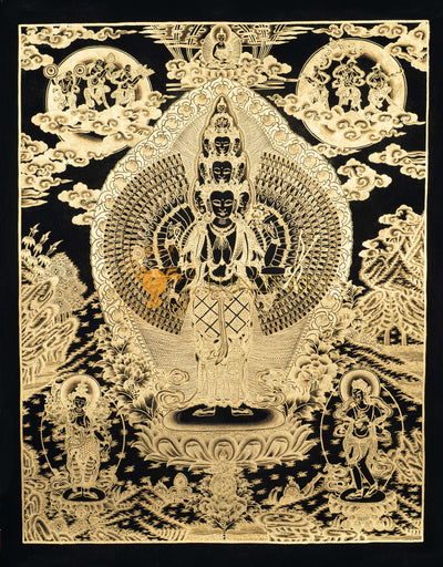 Handpainted Avalokiteshvara (Chenrezig) Thangka