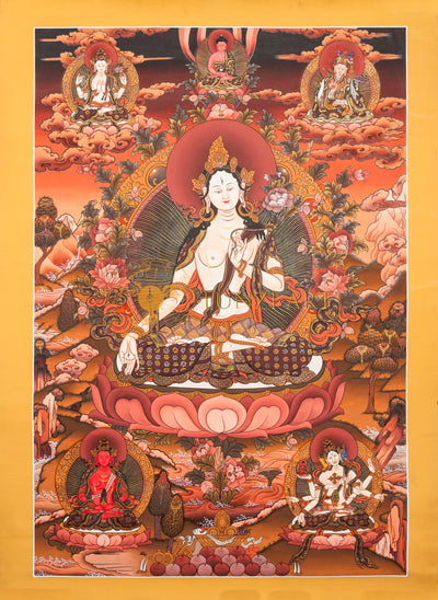 The Embodiment of Compassion: White Tara Thangka Painting