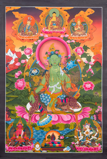 Il liberatore veloce: dipinto Thangka di Tara Verde