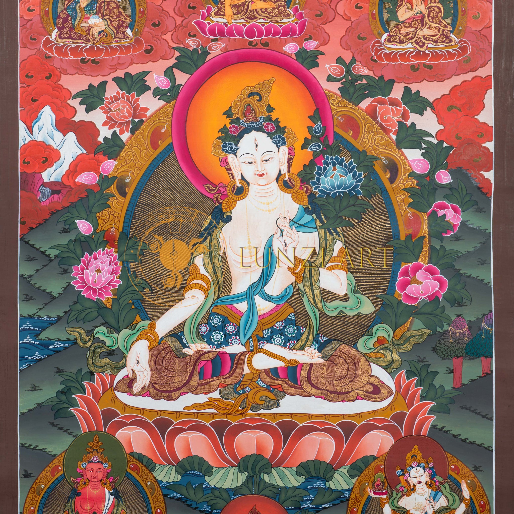 Il Guaritore Radioso: Dipinto Thangka di Tara Bianca