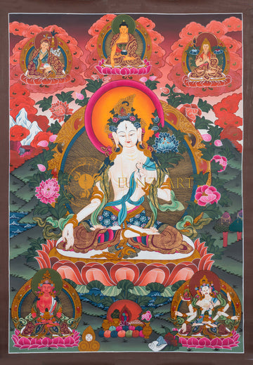 Il Guaritore Radioso: Dipinto Thangka di Tara Bianca