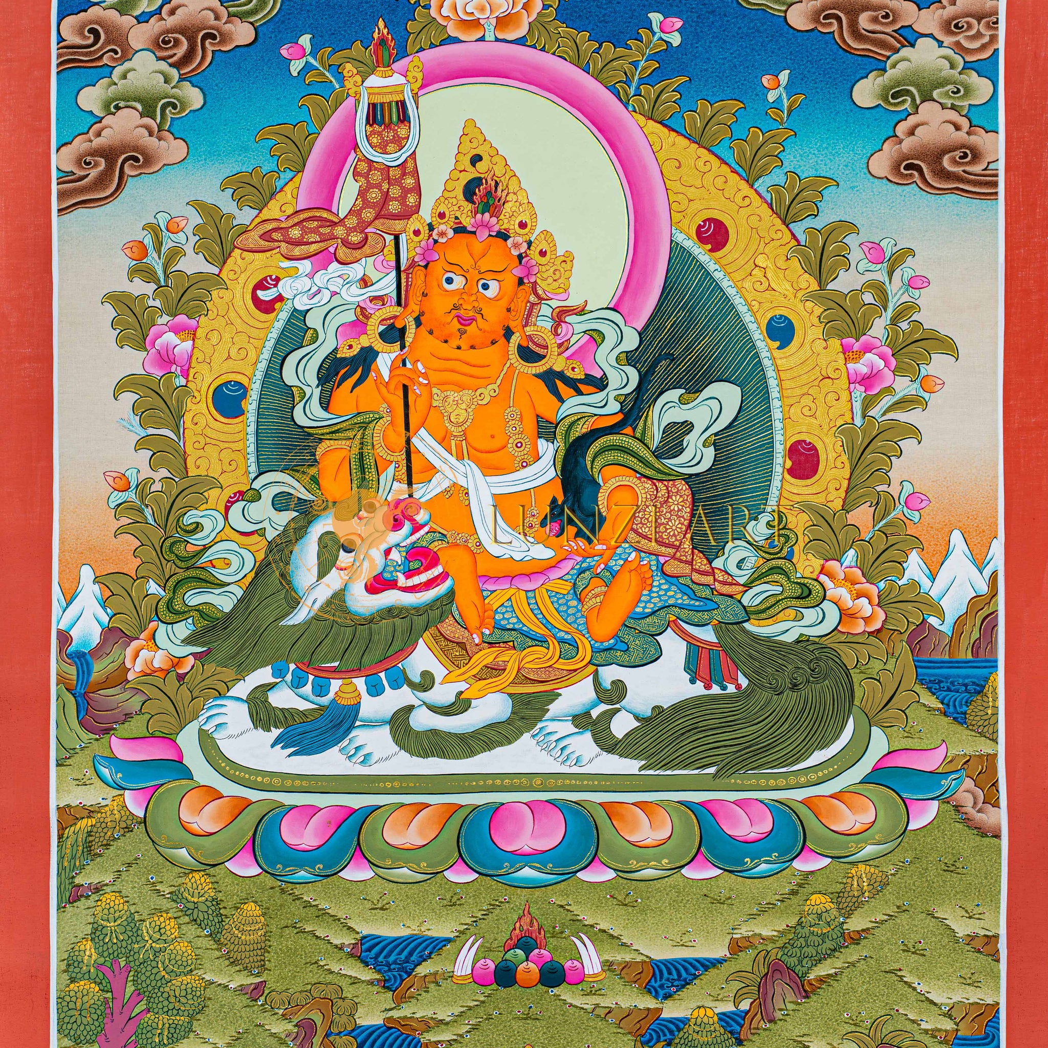 Hand-Painted Lion Jambhala Thangka