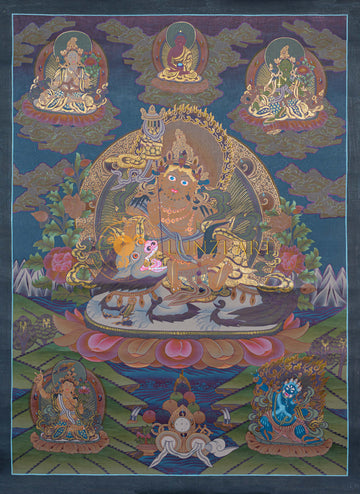 Hand-Painted Lion Jambhala Thangka
