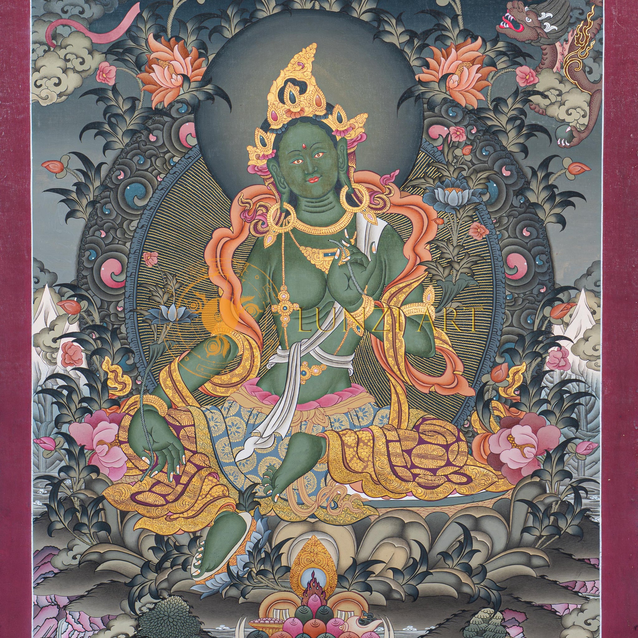 Hand-Painted Green Tara Thangka