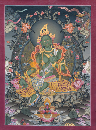 Hand-Painted Green Tara Thangka