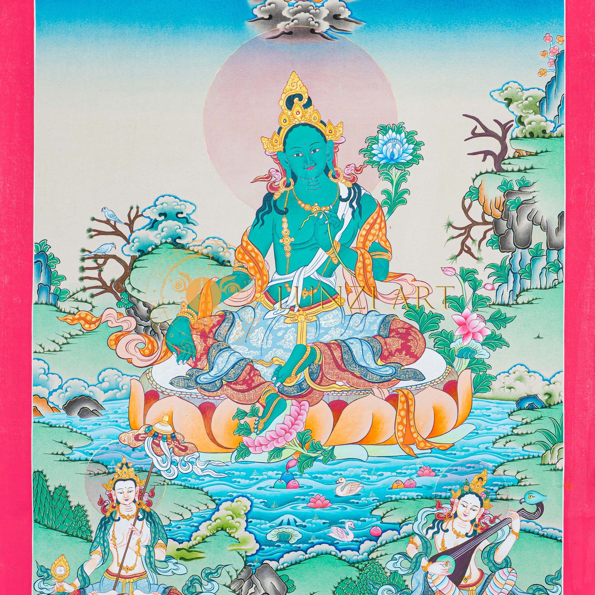 Hand-Painted Green Tara Thangka