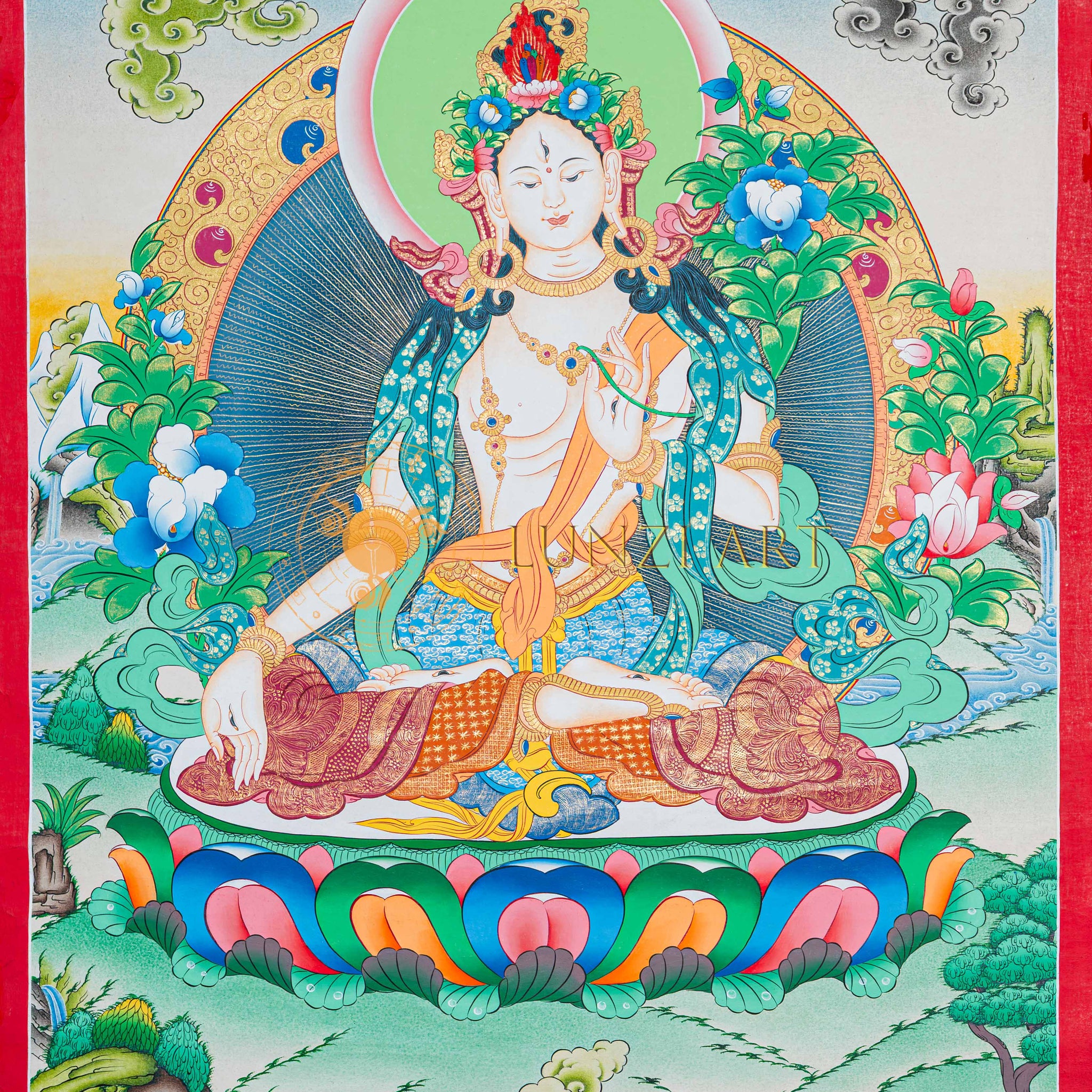 Hand-Painted White Tara Thangka