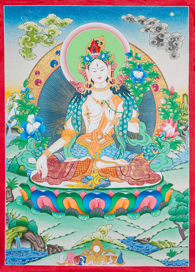 Hand-Painted White Tara Thangka