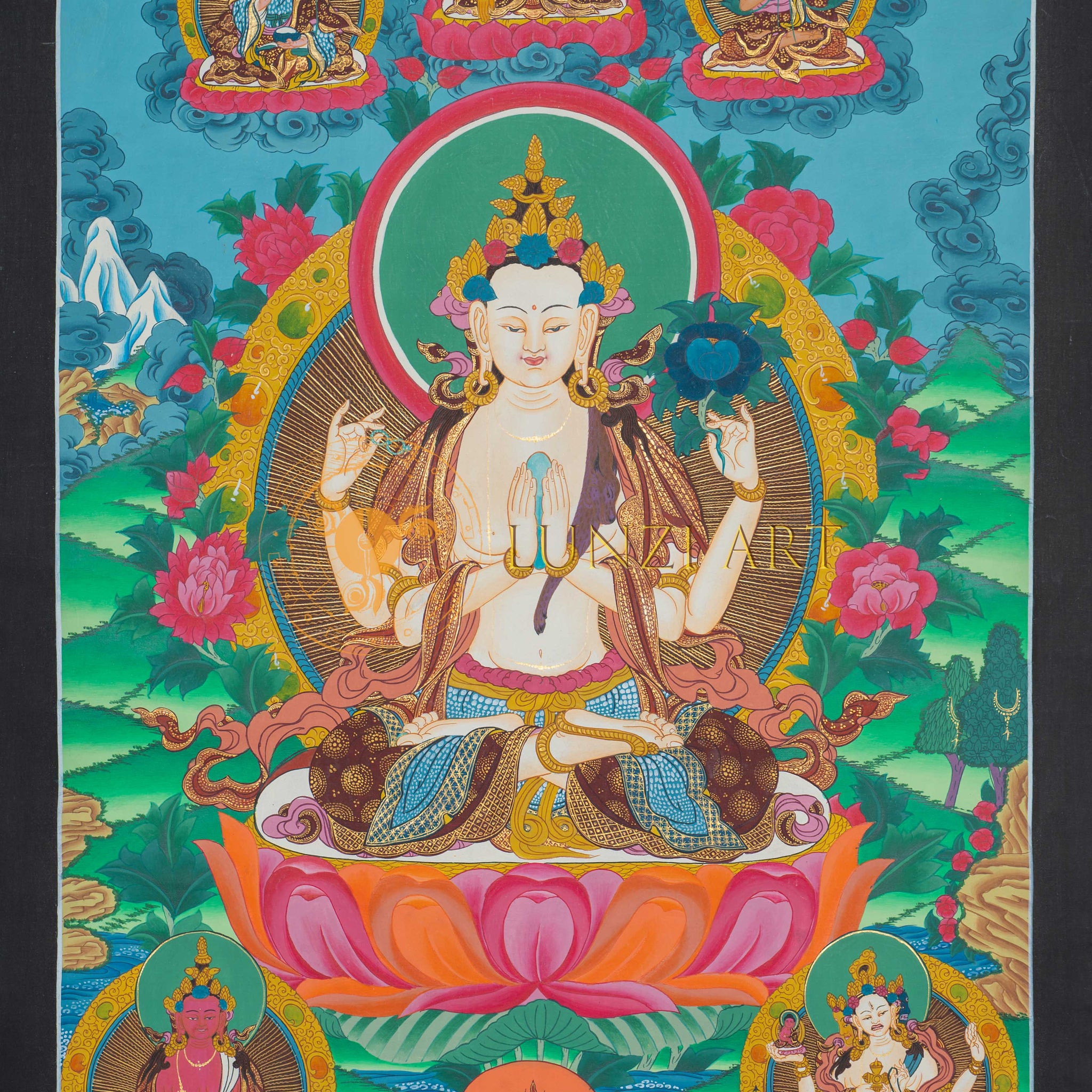 Hand-Painted Chengrezig Thangka