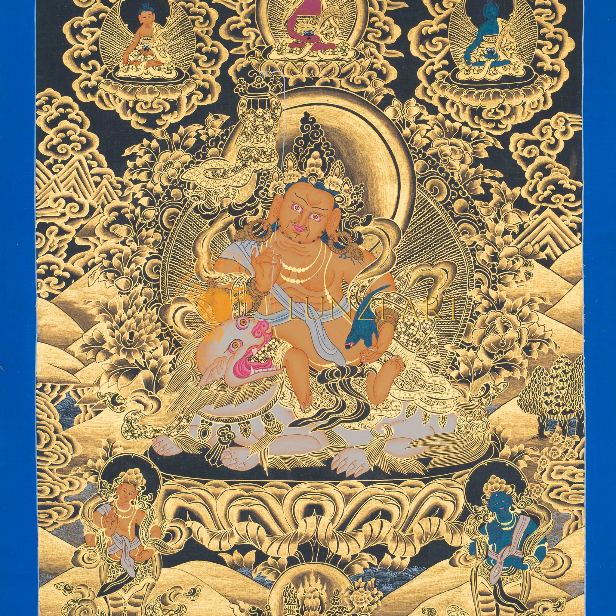 Hand-Painted Lion Jambhala Thangka
