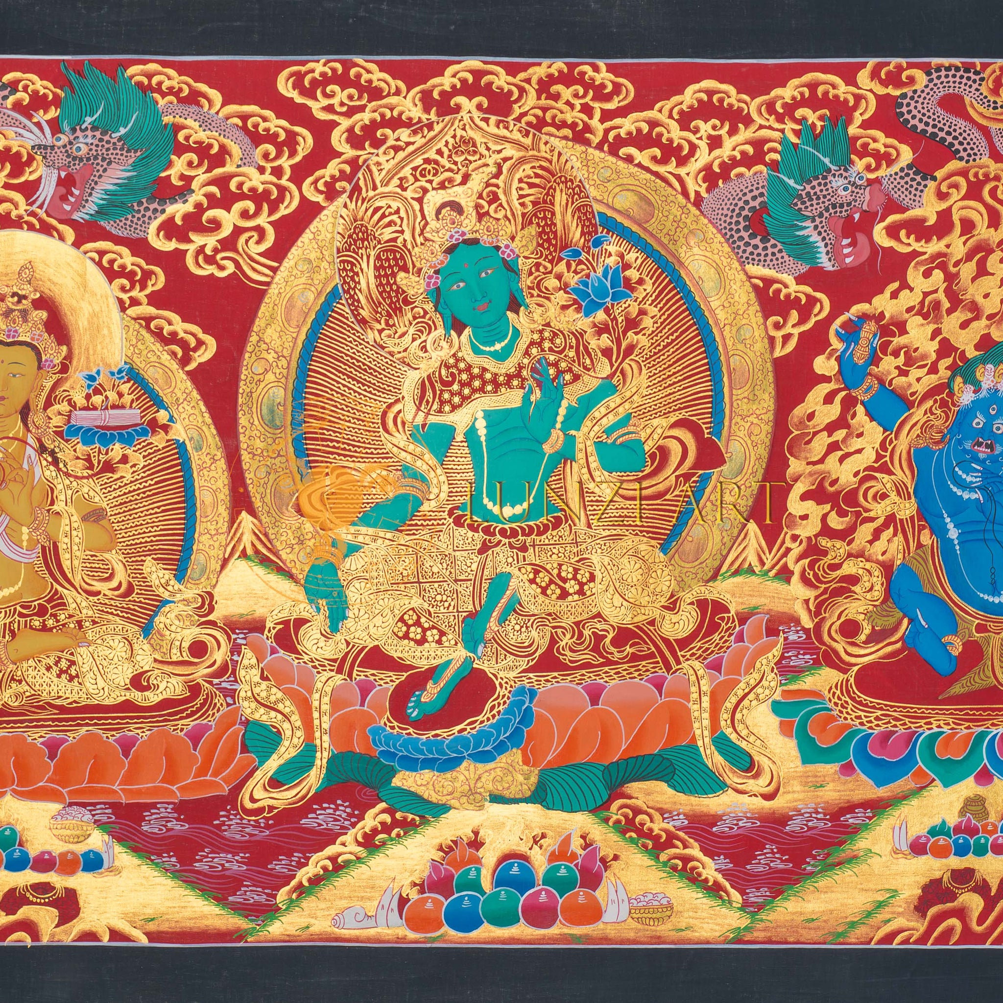 Hand-Painted Three Deities Thangka