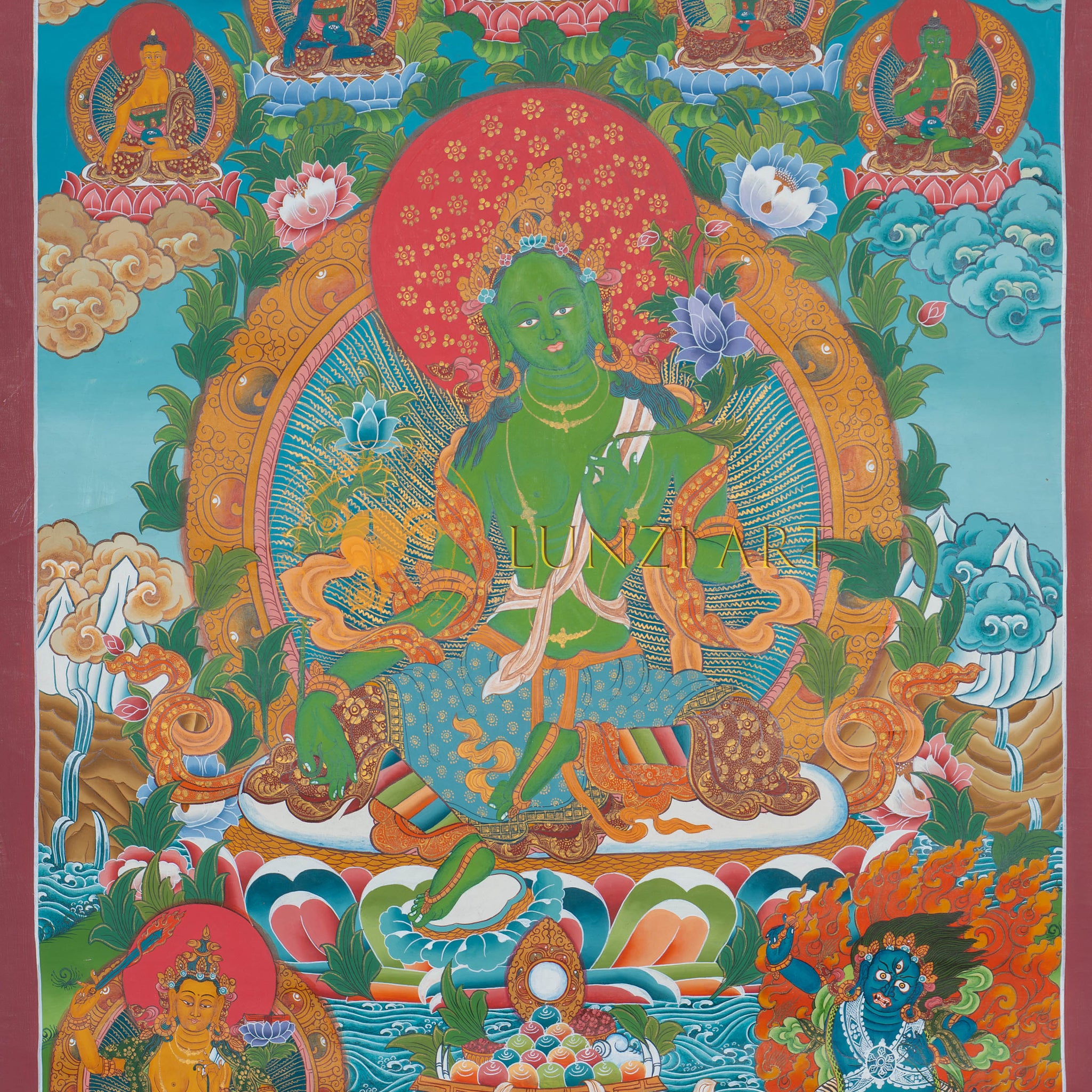 Hand-Painted Green Tara Thangka