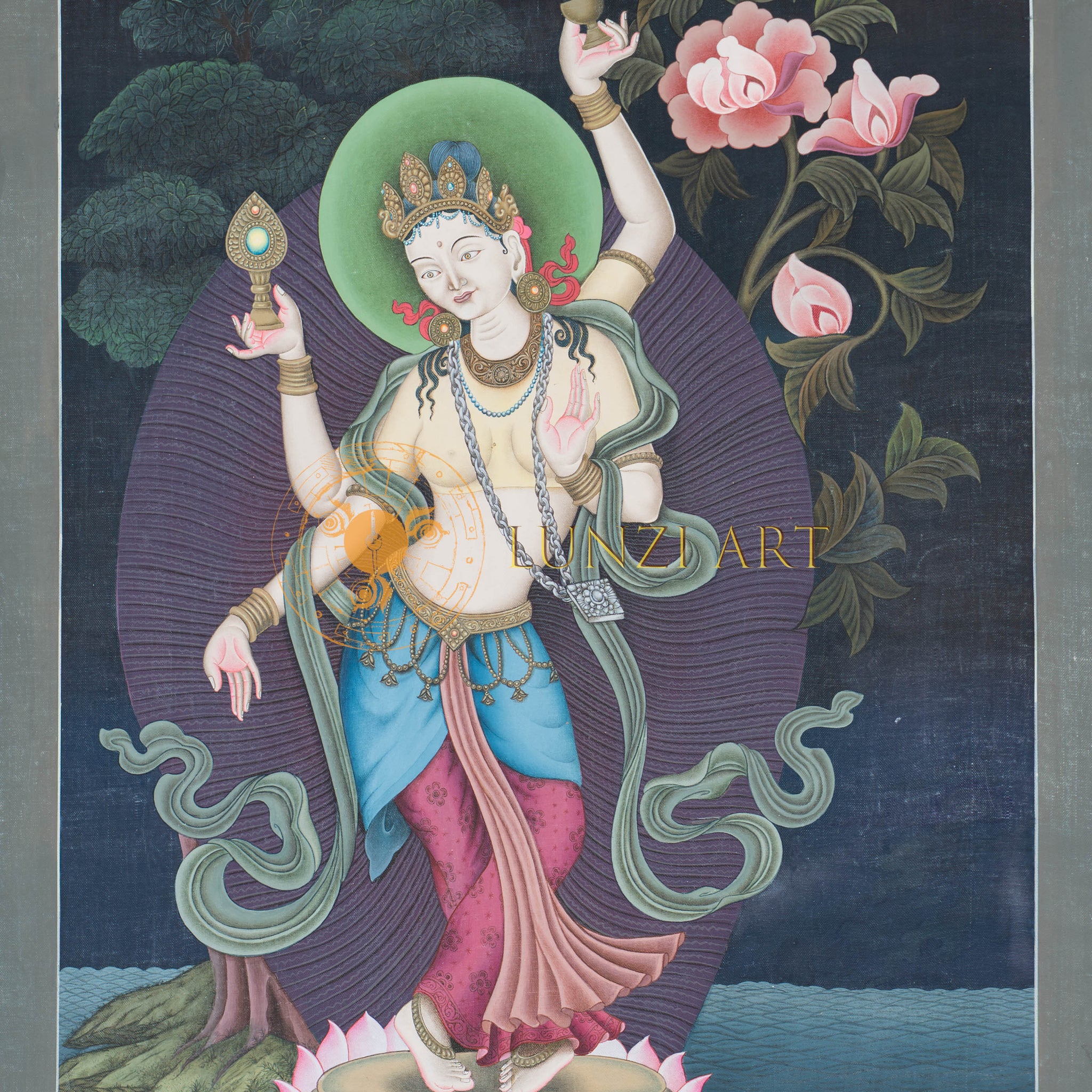 Hand-Painted Ganga Pauwa Thangka