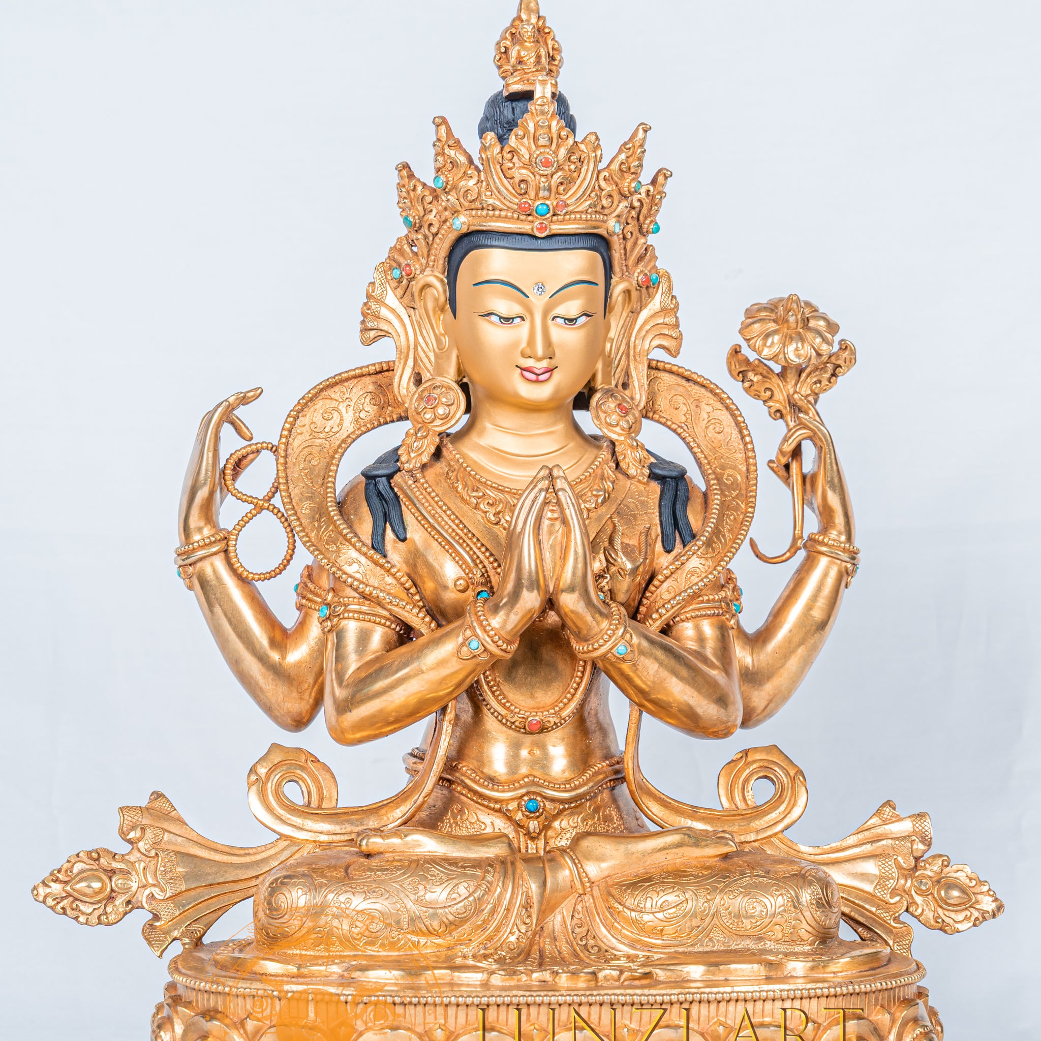 Four Armed Chenrezig Statue | Fully Gold-Plated Copper