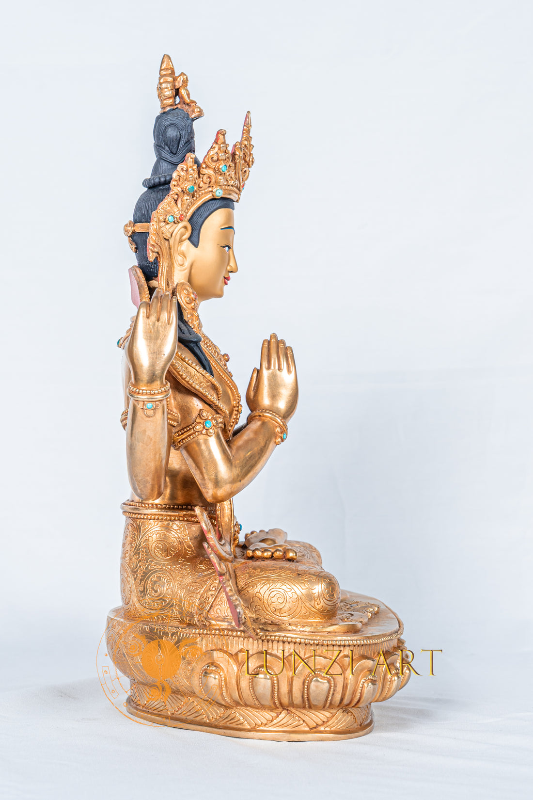 Four Armed Chenrezig Statue | Fully Gold-Plated Copper