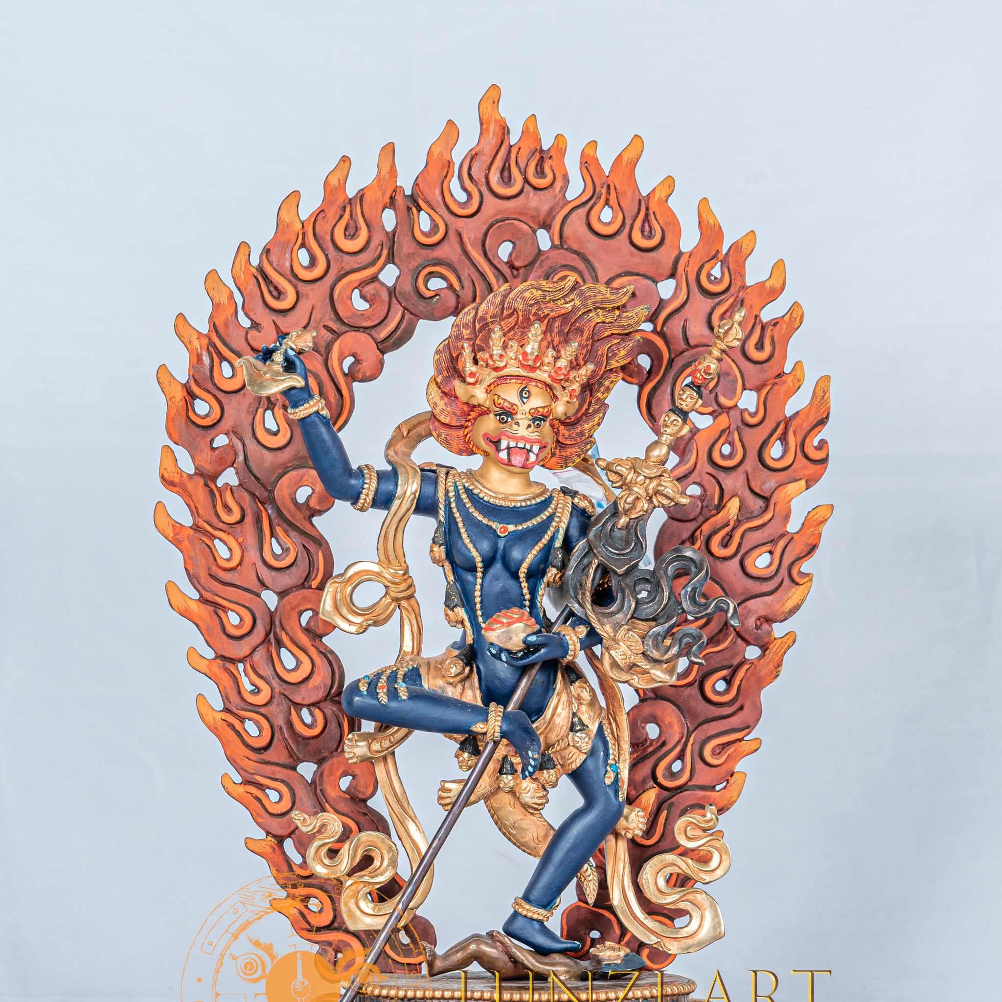 Simhamukha Statue | Copper with Partial Gold Plating