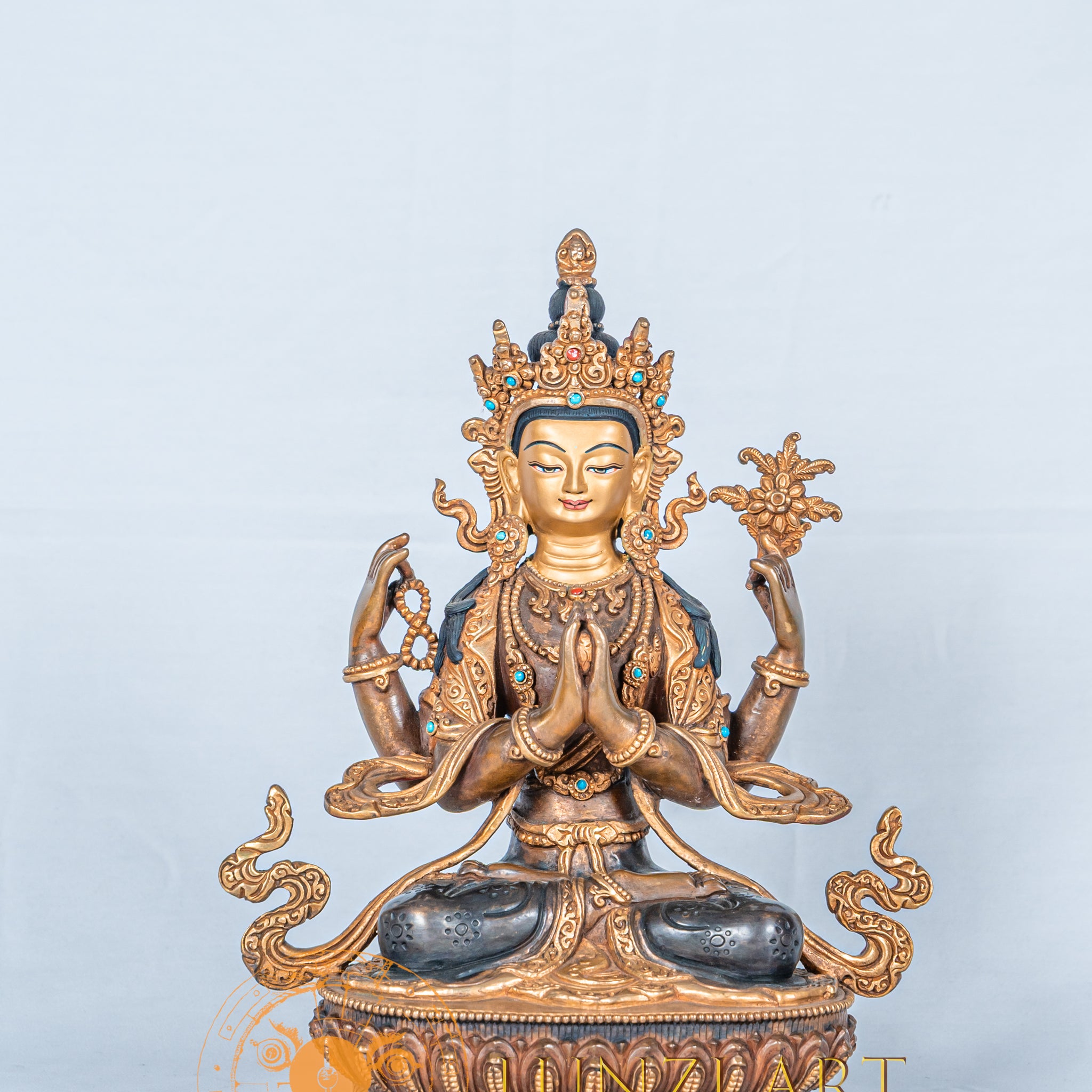 Four Armed Chenrezig Avalokitesvara Statue | Half Gold Plated