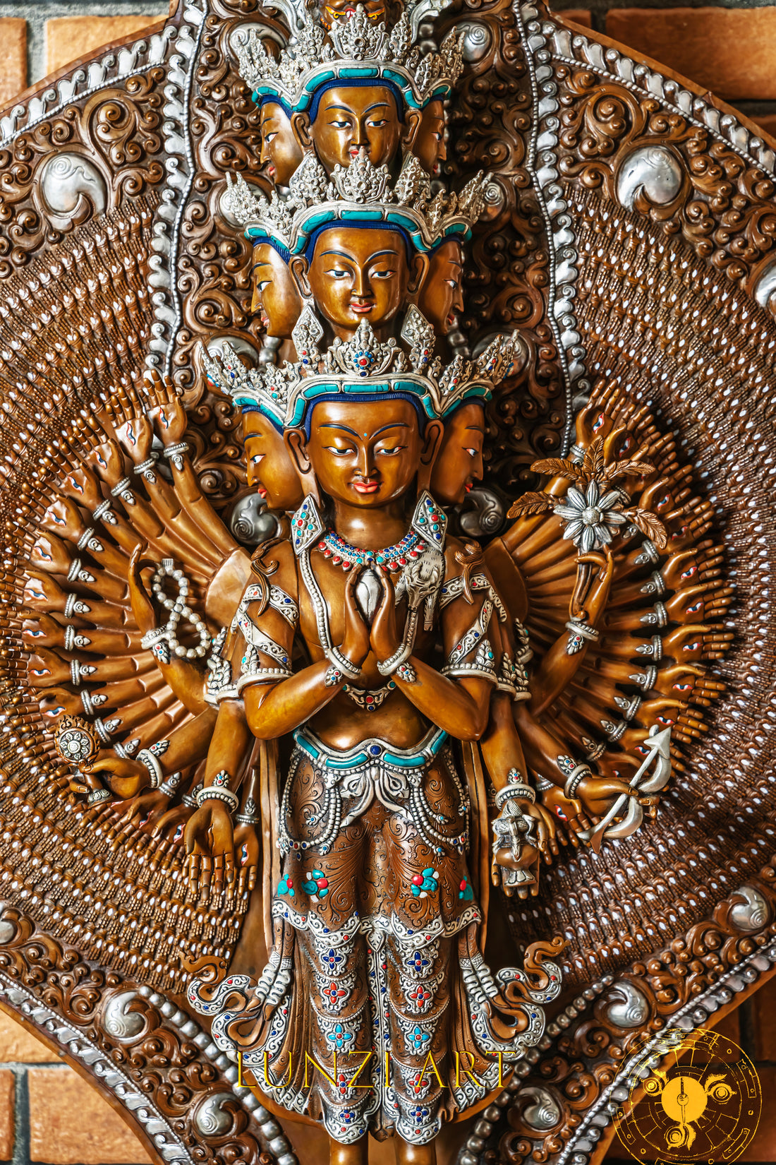 Large Multi-Faceted Thousand-Armed Avalokiteshvara Standing Statue — Masterfully Crafted by a Nationally Certified Artisan