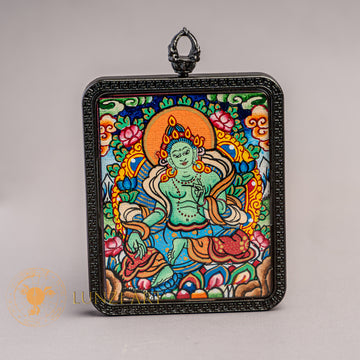 Hand-Painted Green Tara Ghau Thangka Locket