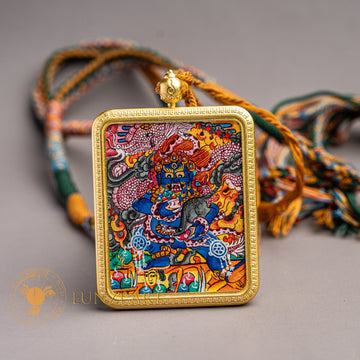 Hand-Painted Black Jambhala Ghau Locket Thangka