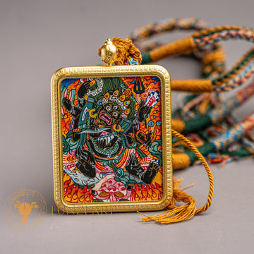 Hand-Painted Six-Armed Mahakala Ghau Locket Thangka