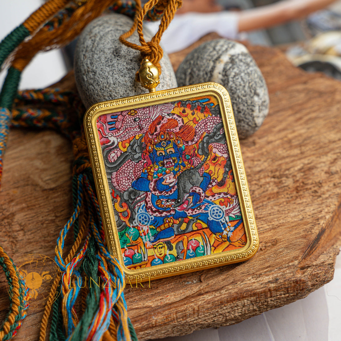 Hand-Painted Black Jambhala Ghau Locket Thangka