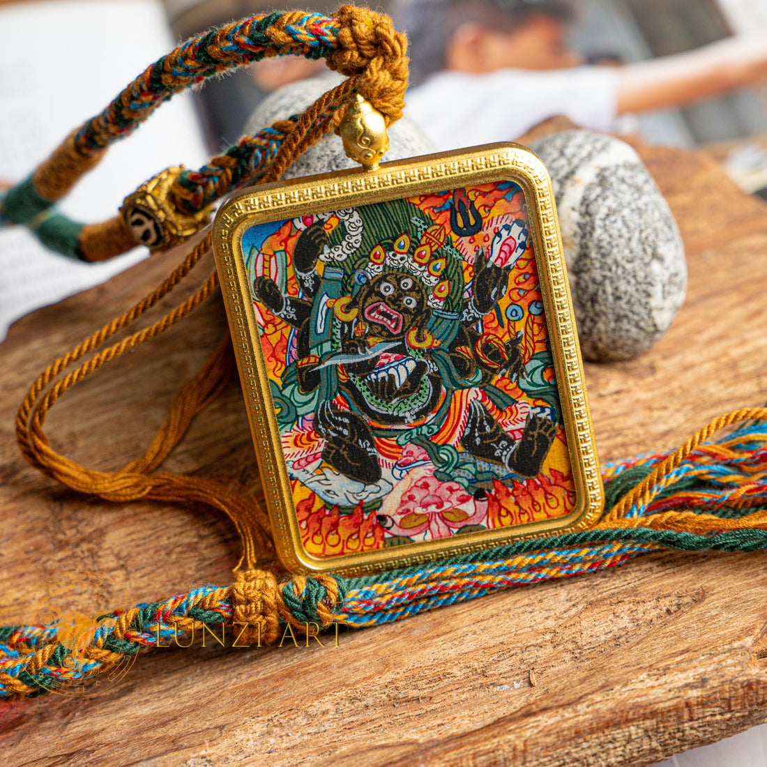 Hand-Painted Six-Armed Mahakala Ghau Locket Thangka