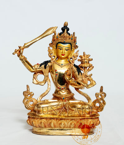 Full Gold-Plated Brass Manjushree Statue - statues