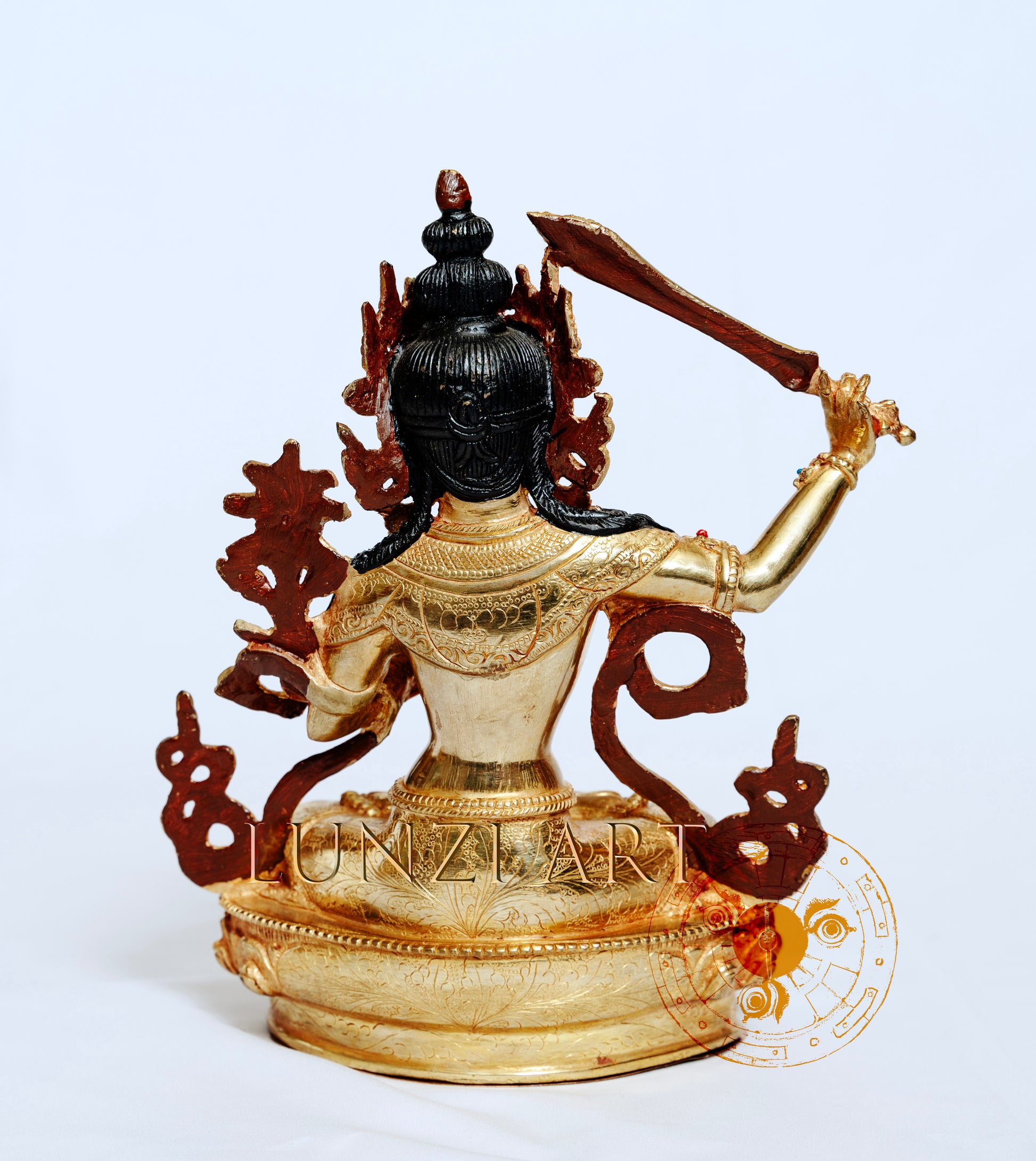 Full Gold-Plated Brass Manjushree Statue - statues