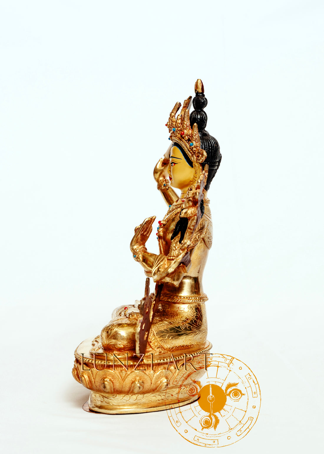 Full Gold-Plated Brass Manjushree Statue - statues