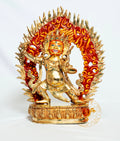 Full Gold-Plated Brass Standing Statue of Vajrapani painted with flame background - statues