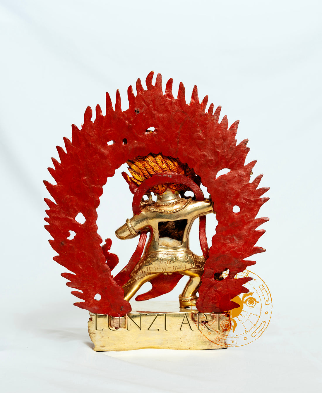 Full Gold-Plated Brass Standing Statue of Vajrapani painted with flame background - statues
