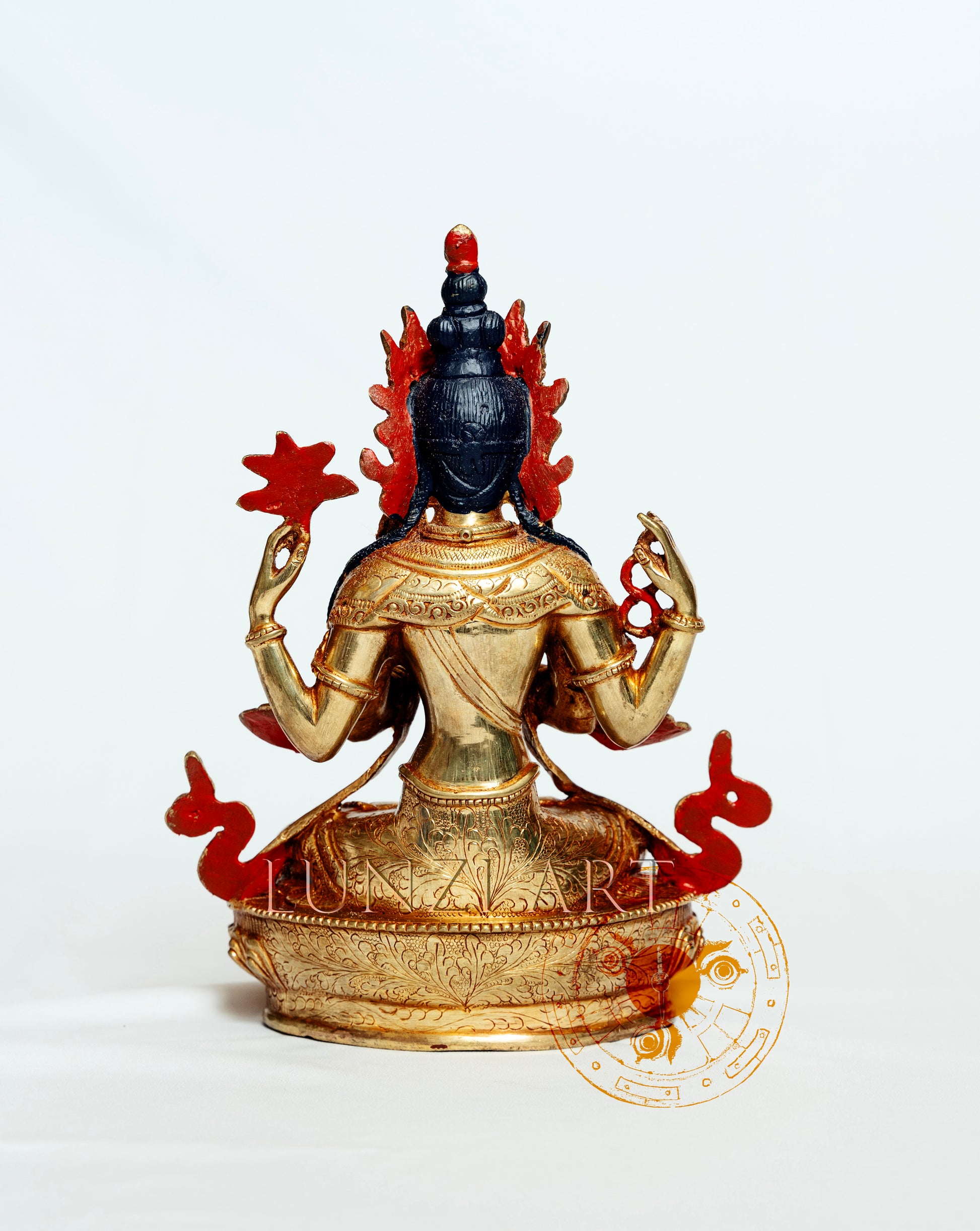 Full Gold plated "Four-armed Seated Chenrezig" - statues