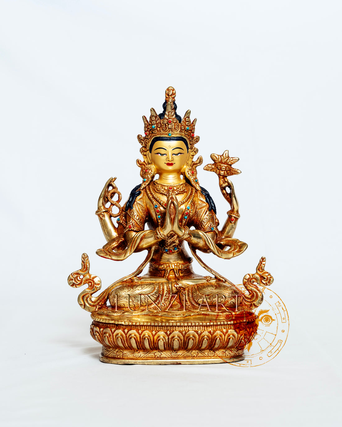 Full Gold plated "Four-armed Seated Chenrezig" - statues