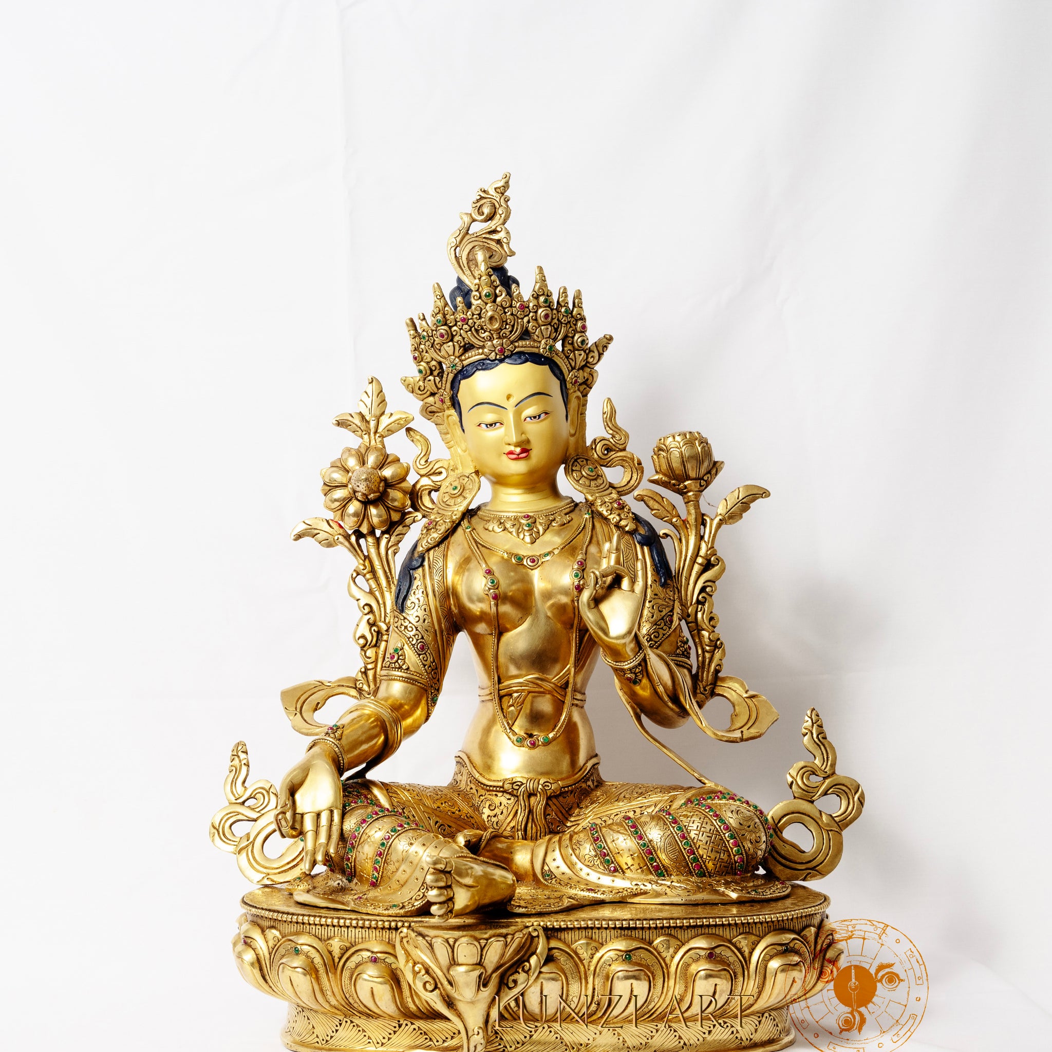 Gilded Copper Statue of Green Tara - statues