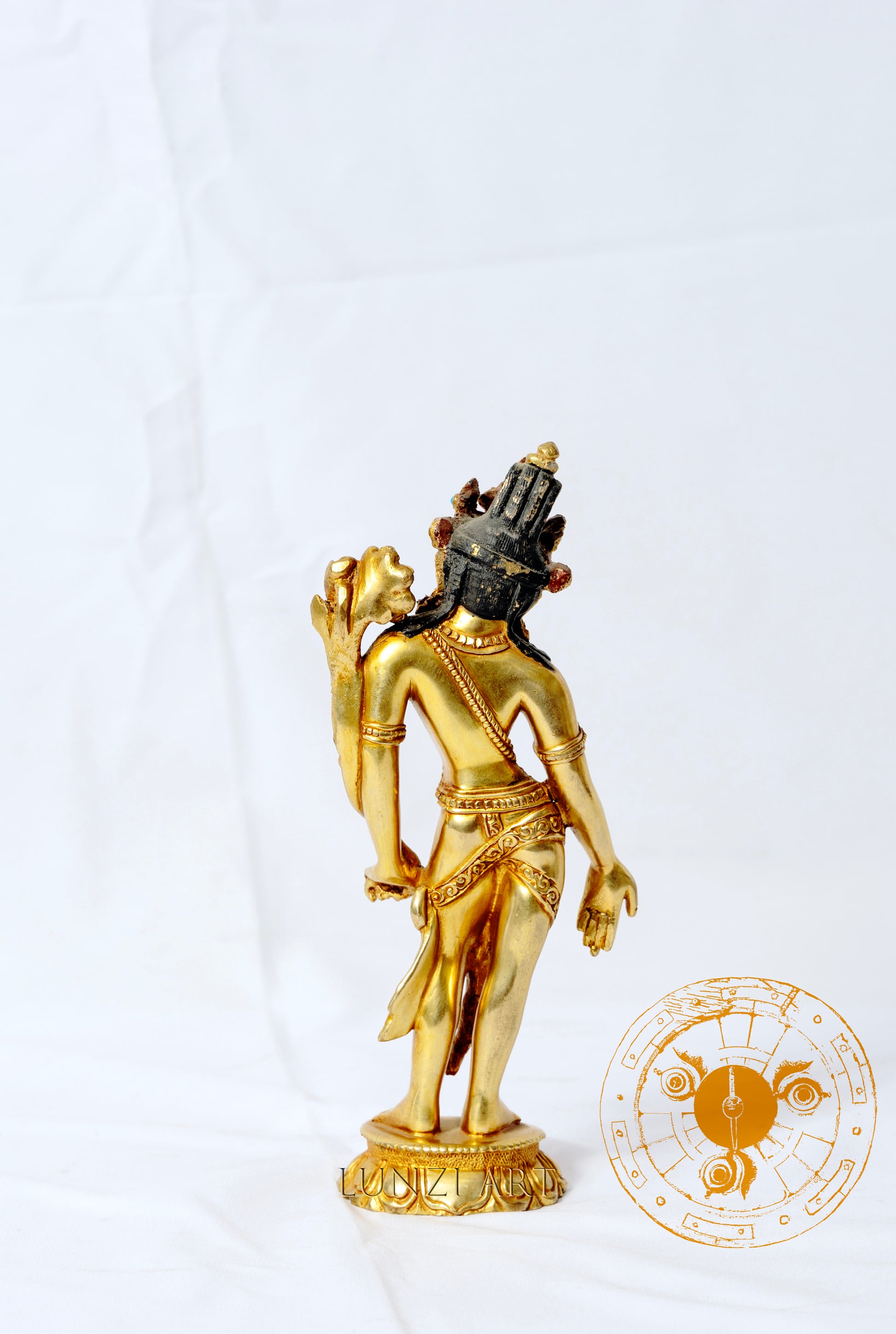 Gilded copper statue of Padmapani Lokeshwor holding a lotus - statues